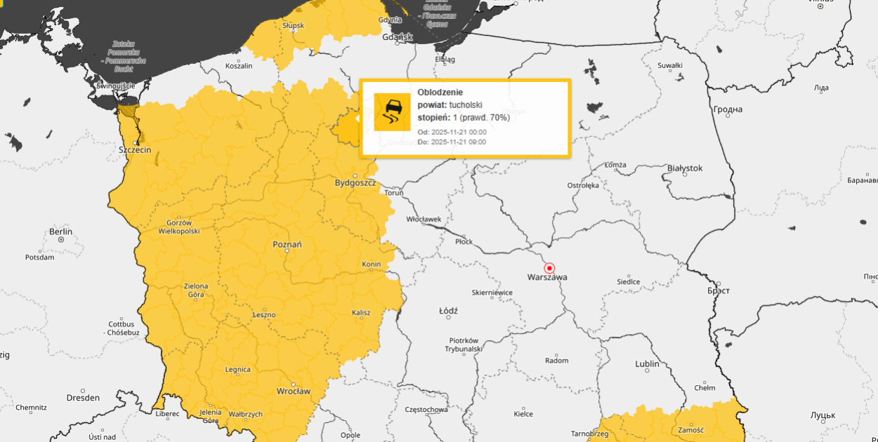 Oblodzenie dróg na naszym terenie może pojawić się w nocy i piątkowego poranka.