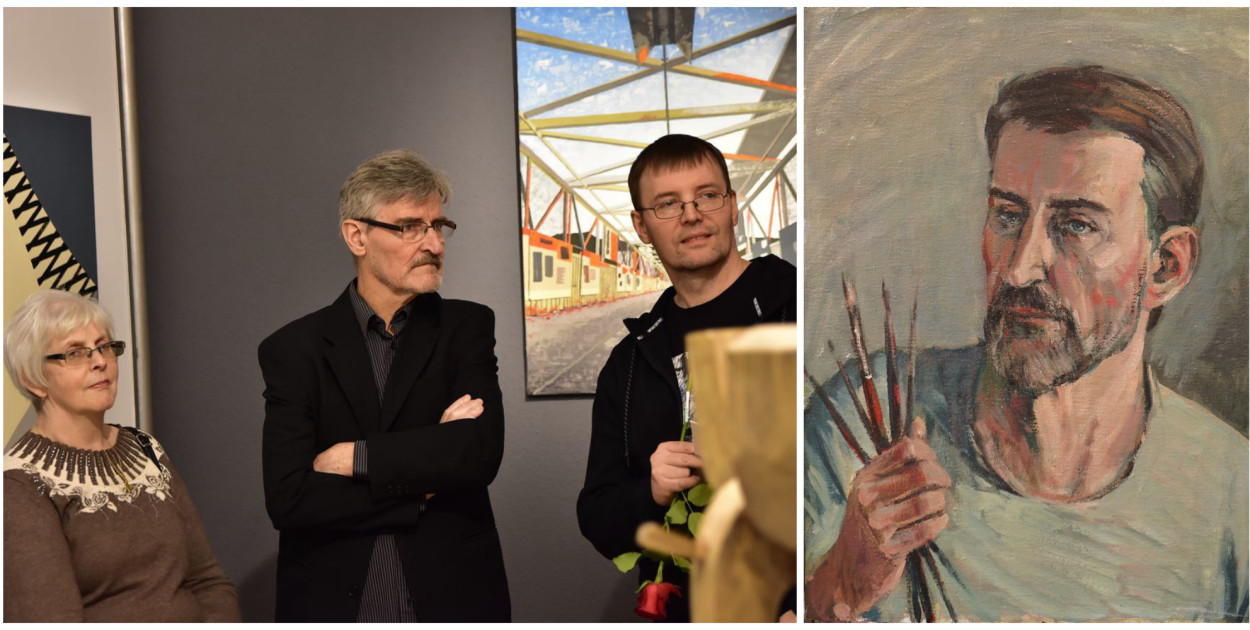 Marian Thiede wśród najbliższej. Z prawej autoportret artysty. 