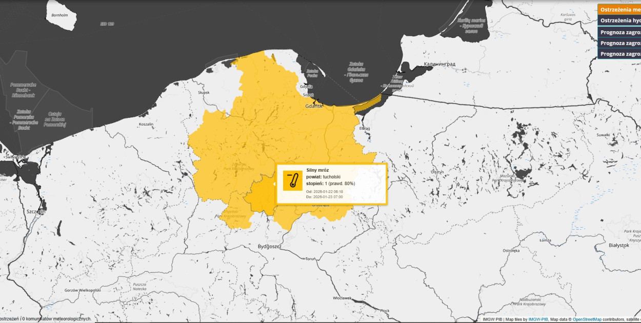 MRÓZ: Ostrzeżenie pierwszego stopnia dla Tucholi i okolic