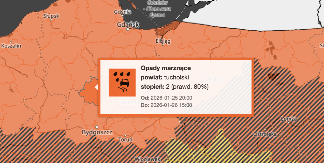 MARZNĄCY DESZCZ! Ostrzeżenie dla miejscowości Tuchola i dla okolic