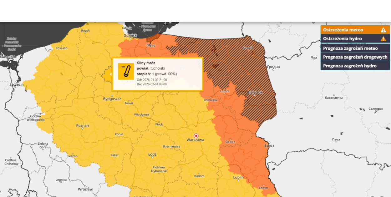 SILNY MRÓZ: Ostrzeżenie pierwszego stopnia dla Tucholi i okolic