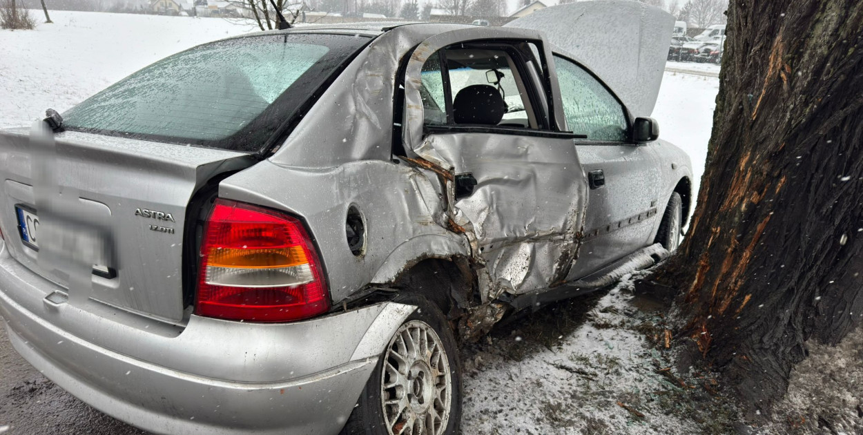 Auto z małymi dziećmi uderzyło w drzewo. Prowadził 38-letni mieszkaniec Tucholi