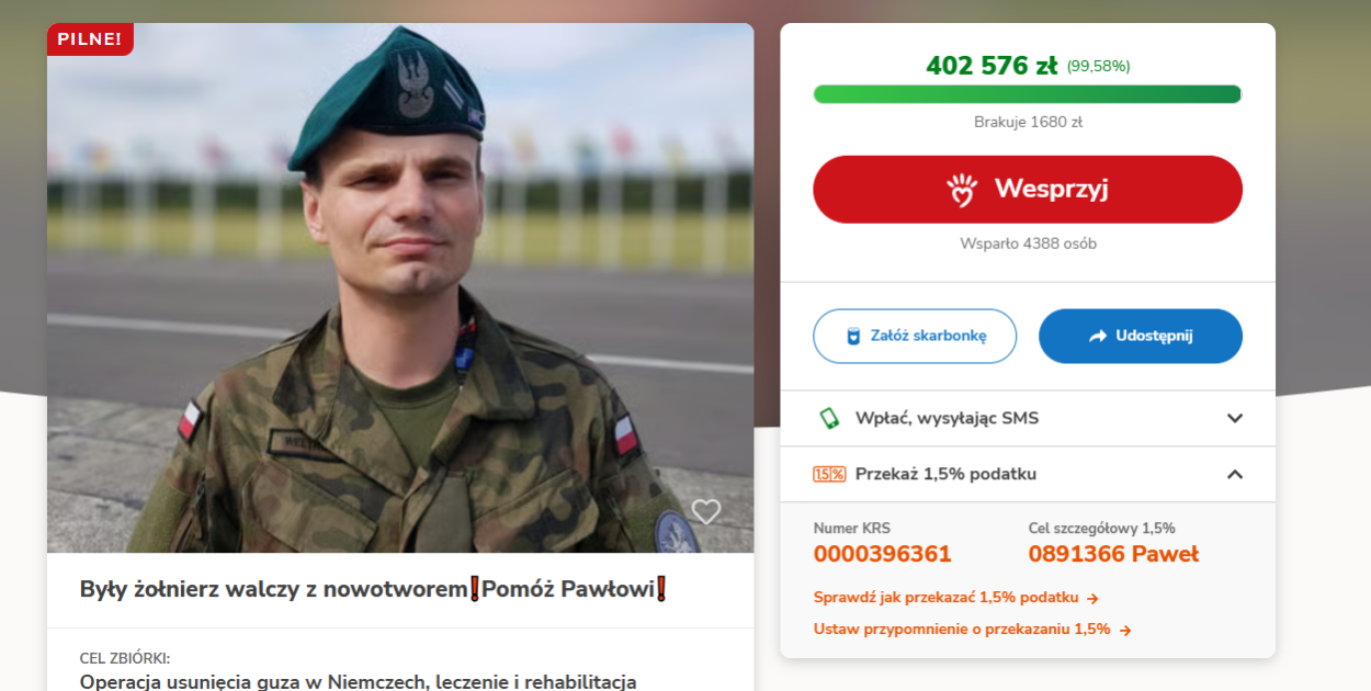 Akcja dla Pawła Weltrowskiego! Ponad 99% na koncie zbiórki! DZIAŁAMY!