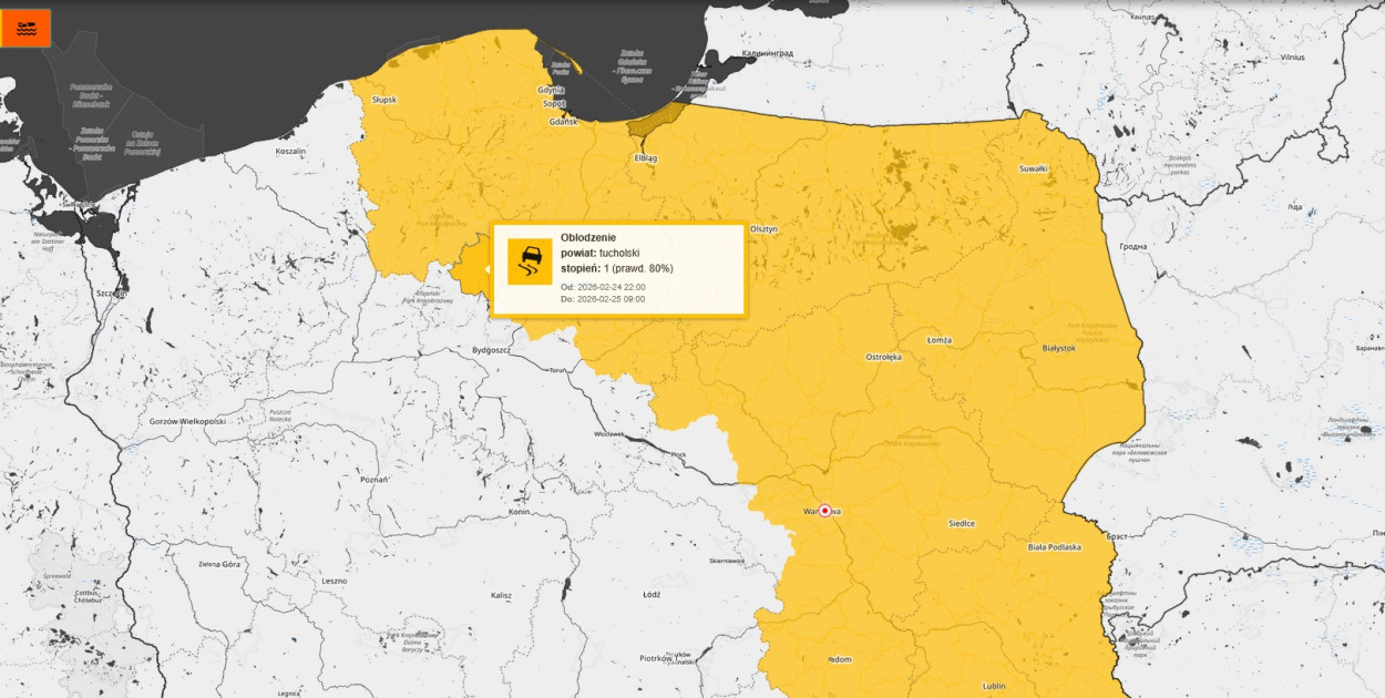 OBLODZENIE: Ostrzeżenie pierwszego stopnia dla Tucholi i okolic