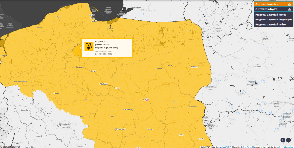 PRZYMROZKI: Ostrzeżenie pierwszego stopnia dla Tucholi i okolic