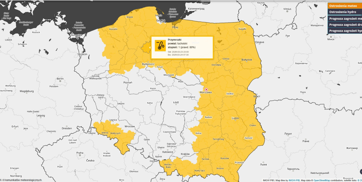 PRZYMROZKI: Ostrzeżenie pierwszego stopnia dla Tucholi i okolic