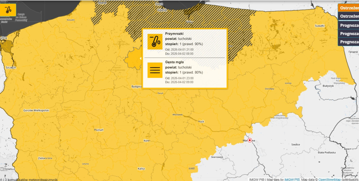MGŁA I PRZYMROZKI: Ostrzeżenie pierwszego stopnia dla Tucholi i okolic